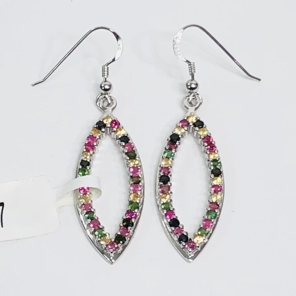 Teardrop Gemstone Earrings Sterling Silver Dangle - Picture 10 of 12